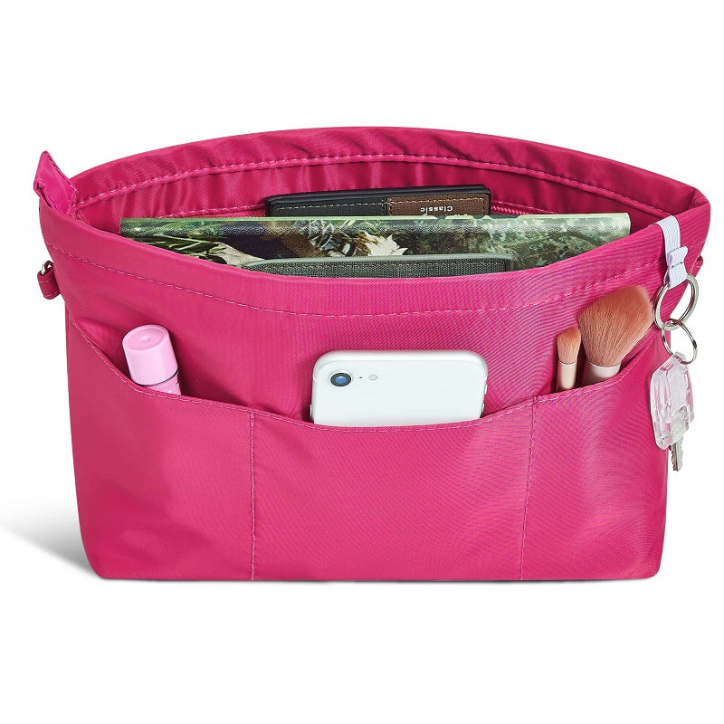 Vercord Premium Nylon Purse Organizer Tote Handbag Insert Organizers Bag in Bag Zipper 13 Pockets Rose Medium - Image 1
